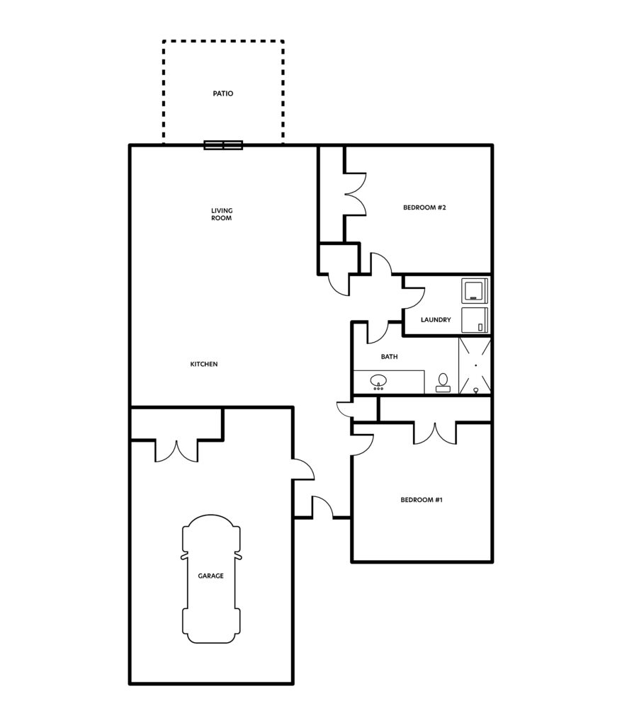 Floorplan A two bedroom one bathroom floorplan of Southern Meadows apartment for rent in Marion, Illinois