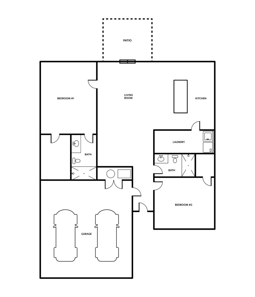 Floorplan B two bedroom two bathroom floorplan of Southern Meadows apartment for rent in Marion, Illinois